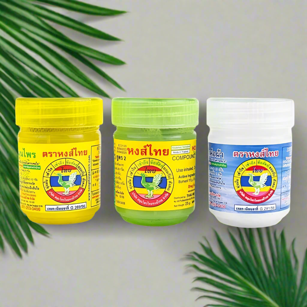 Hong Thai Yadom Herbal Inhaler, Trio Pack (Green, Yellow, White)